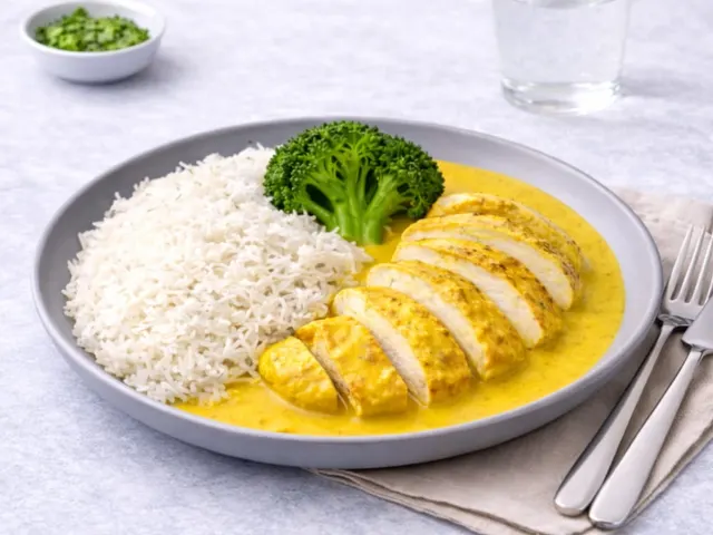 Gulcurrykyckling med basmatiris & grönsaker från Macro Meals